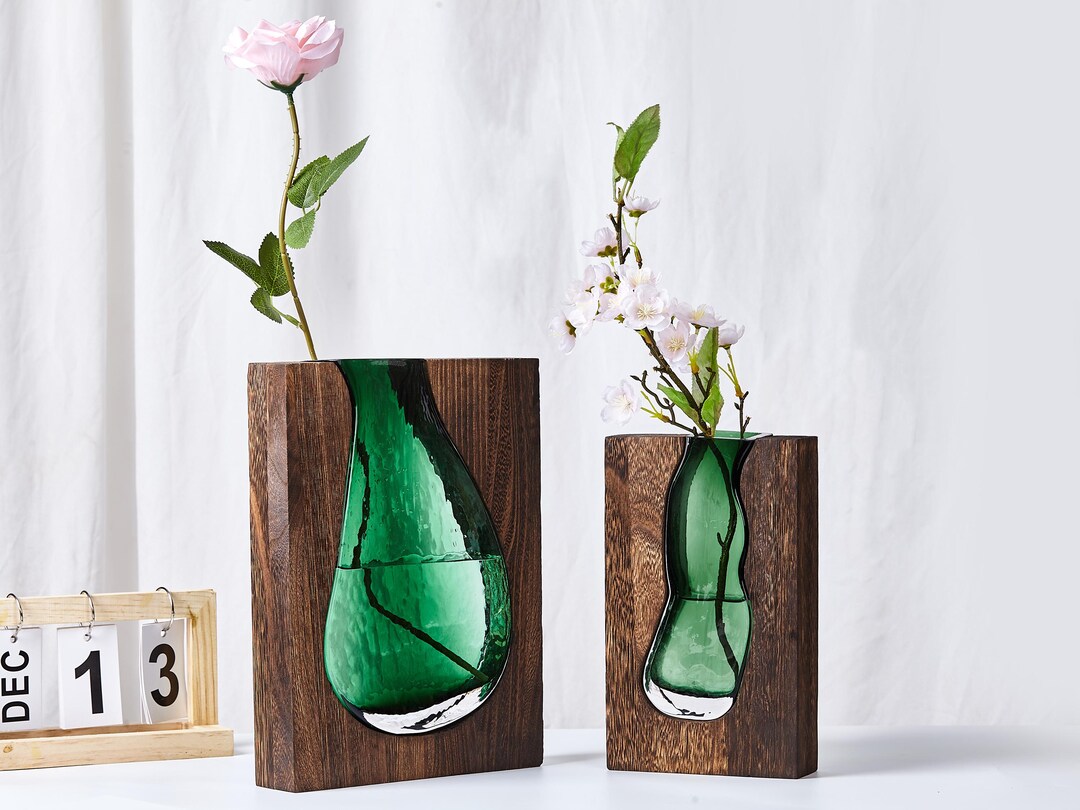 Customised Container Vase Custom Wooden Flower Vase,personalized Glass Flower Vessel,wooden Vase ...