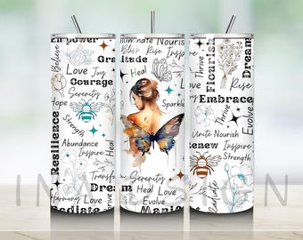 Emballage de gobelet inspirant positif : gobelet mince 20 oz à sublimation, design PNG (téléchargement numérique)