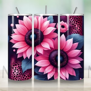 Leopard Flower Tumbler Wrap: 20 Oz Skinny Tumbler Sublimation Design (PNG digital file)