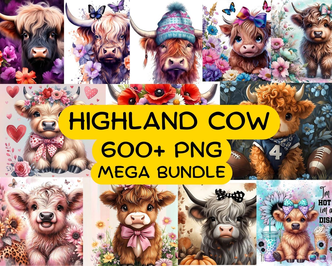600+ Highland Cow Tumbler Wrap Mega Bundle Sublimation Design PNG ...