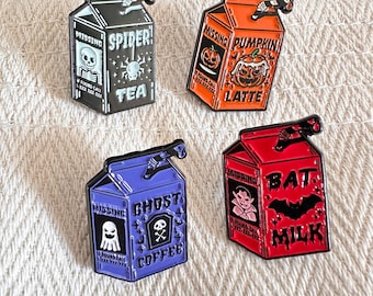 Funcky Juice Carton Enamel Pins, Spooky Carton Badge, Cute Brooch for Canvas Bags, Backpacks, Lanyards, Accessary for Daily Outfits