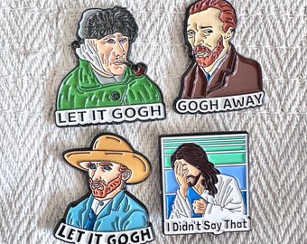 Let It Gogh Enamel Pins, Funny Van Gogh Badge, Sarcastic Jesus Brooch for Canvas Bags, Backpacks, Lanyards, Accessary for Daily Outfits