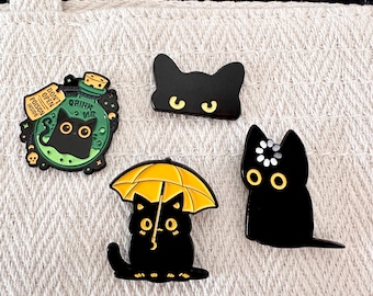 Cute Black Cat Enamel Pins, Carton Cat Badge, Cute Cat Brooch for Canvas Bags, Backpacks, Lanyards, Cat Lover Accessary for Daily Outfits