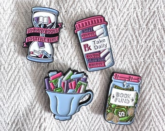 Bookish Enamel Pins, Book Brooch for Book Lovers, Book Badge for Bookworms, Gift for Book Club