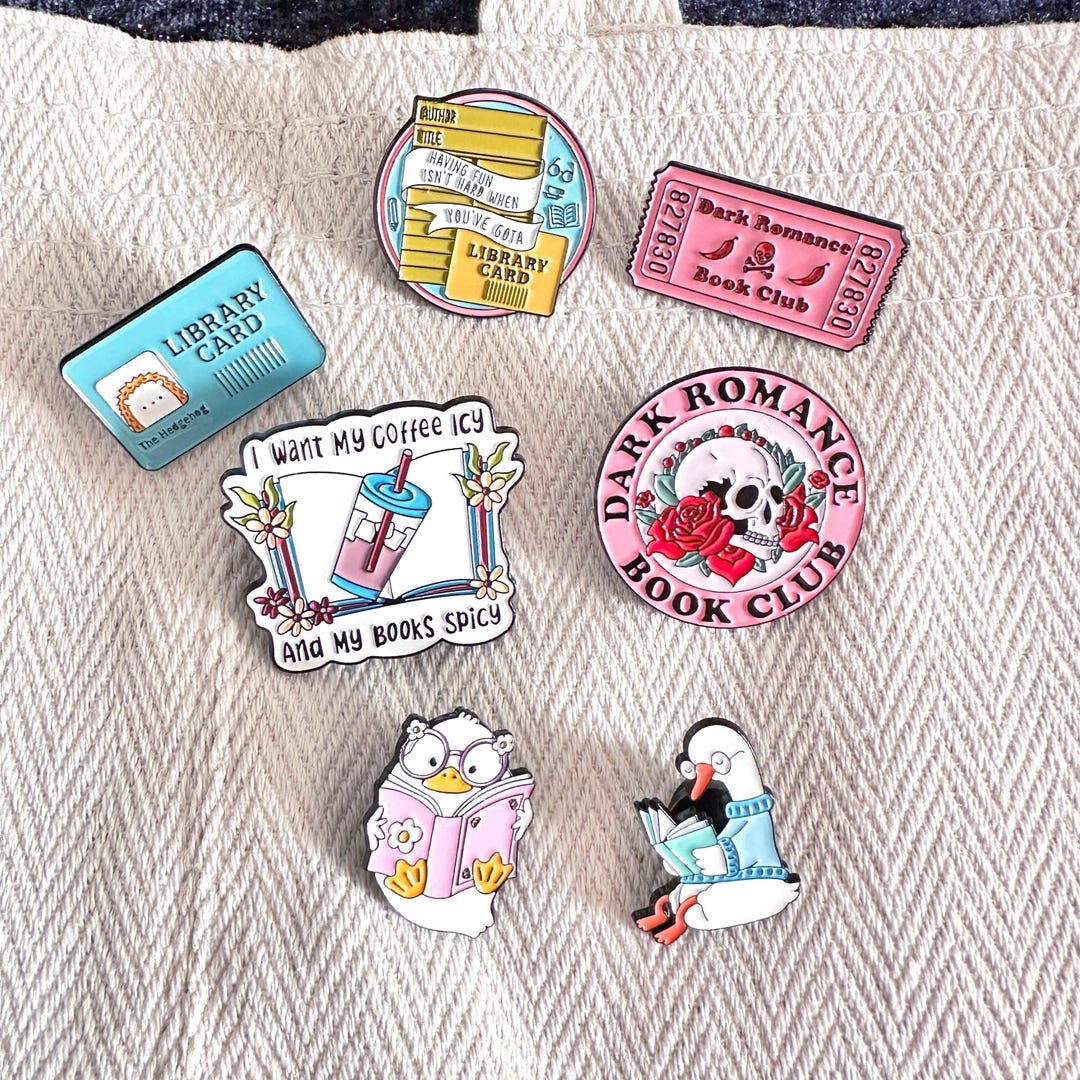 Library Book Pin Dark Romance Book Club Enamel Pins, Library Badge, Reading Brooch for ...