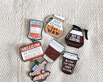 Cute Coffee Enamel Pins, Coffee Badge, Coffee Cup and Pot Brooch for Canvas Bags, Backpacks, Lanyards, Accessary for Coffee Lovers