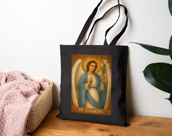 St. Gabriel Archangel Tote Bag | 100% Cotton Canvas Shopper, Religious Art Gift