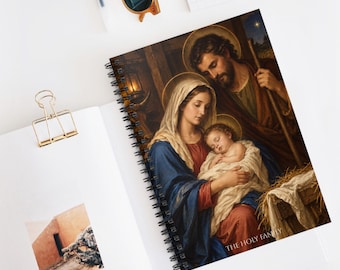 Holy Family Spiral Notebook | 118 Ruled Pages Catholic Journal | Metal Spiral Notebook with Pocket | Gift for Writers and Students