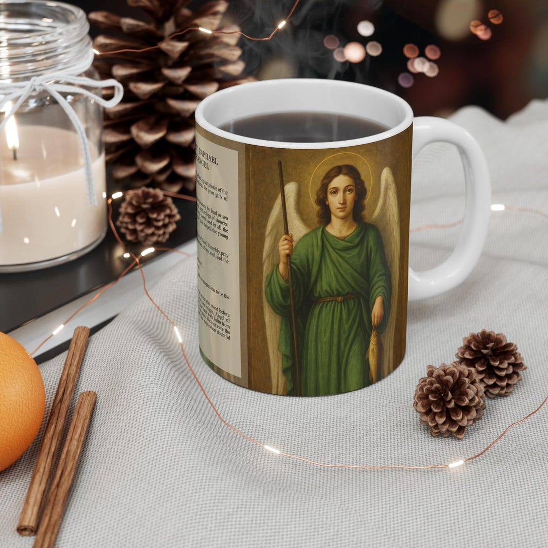 Catholic Tea Set St Raphael Archangel Mug | Catholic Angel Healing Coffee Cup, Traveler ...