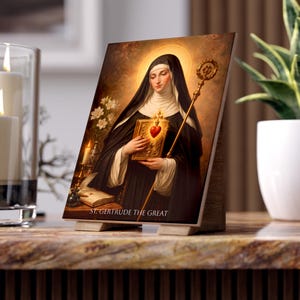 St Gertrude the Ceramic Tile | Glossy Kiln-Fired Catholic Wall Art