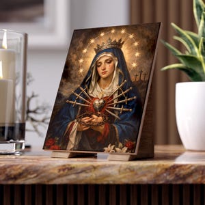 Our Lady of Sorrows Ceramic Tile | Mater Dolorosa Catholic Wall Art (6x8)