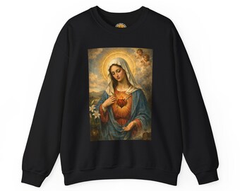 Immaculate Heart of Mary Sweatshirt | Religious Art Pullover, Catholic Faith Wear