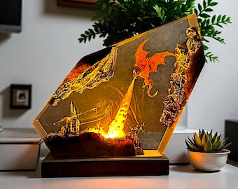 Handmade Resin Dragon Night Light: Fantasy Castle LED Lamp