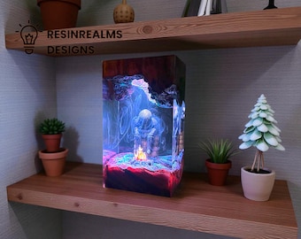 Handcrafted Resin Diorama Lamp, Enchanted Cave Landscape, Fantasy Night Light