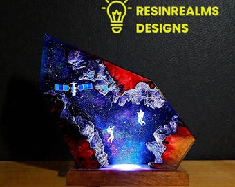 Handmade Astronaut Galaxy Resin Lamp | Sci-Fi Room Decor