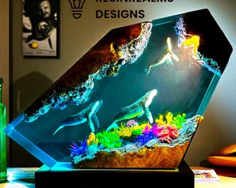 Handcrafted Resin Ocean Whale Lamp, LED Marine Art Light