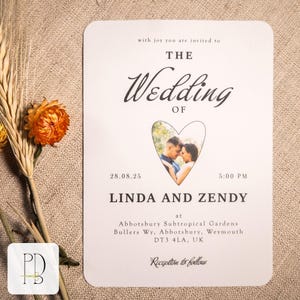 Retro trouwkaartset met foto en QR-code RSVP | Gedrukt op papier van hoge kwaliteit