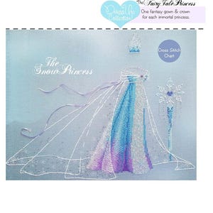 Cross Stitch PDF The Snow Princess Dress Up Fairy Tale Lady Long Hair Lace Ribbon Flowers Season Needle Vintage Embroidery Dmc