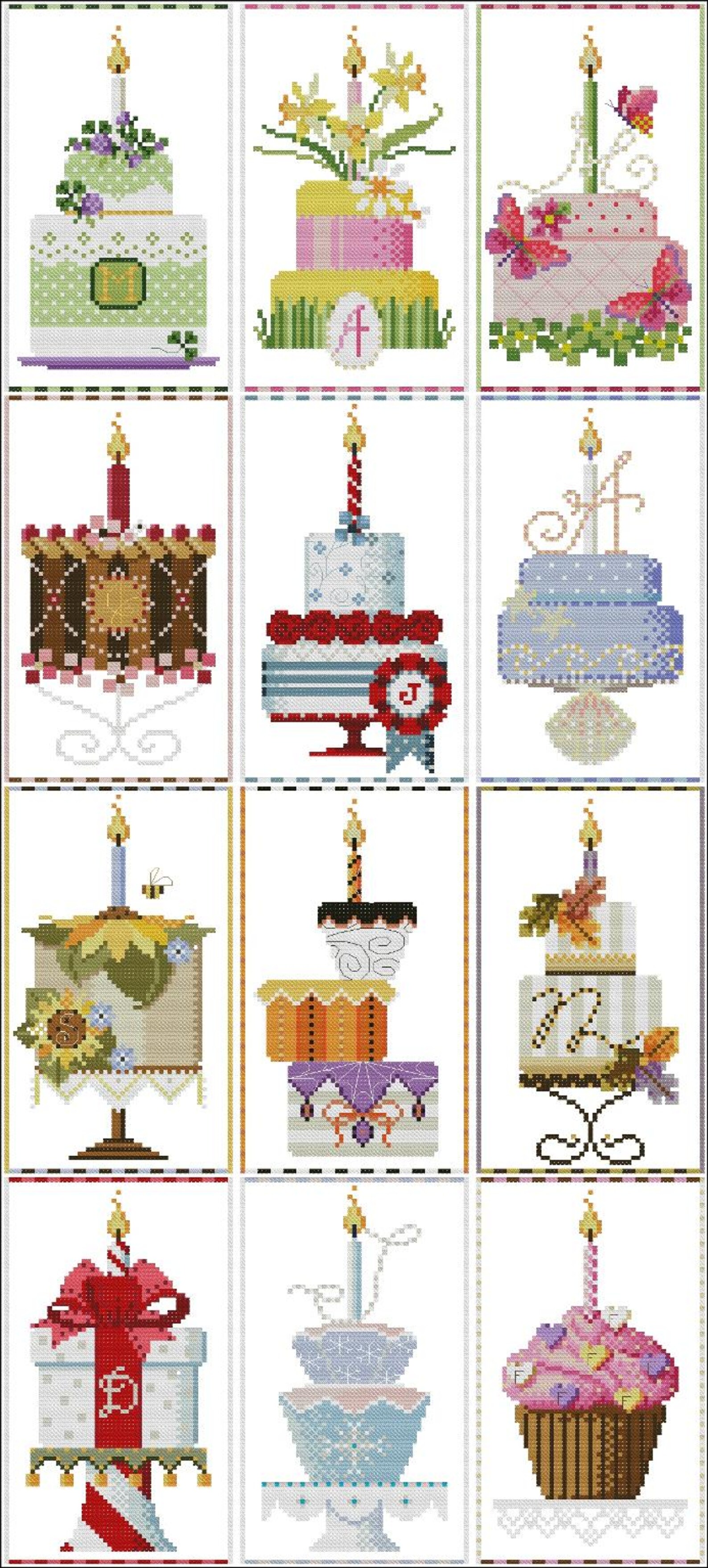 Set 12 Cakes Cross Stitch Digital PDF + SAGA Pattern Keeper Markup Year ...