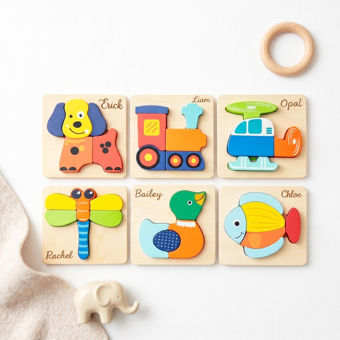 Personalized Wooden Puzzle Toy for Kids, Custom Name Puzzle, Dog Duck ...