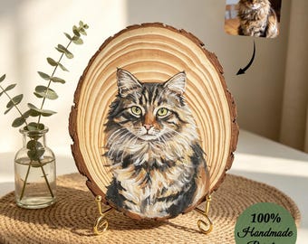 Custom Hand Painted Pet Portrait Wood Slice, Personalized Dog Painting, Rustic Wood Burn Style Artwork