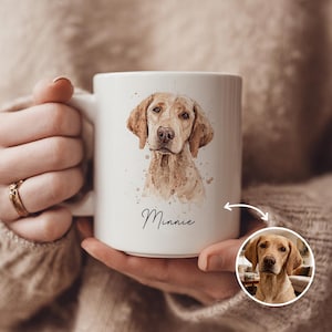 Personalized Pet Portrait Mug – Custom Dog or Cat Cup with Name, Watercolor Style Coffee Mug, Gift for Animal Lovers