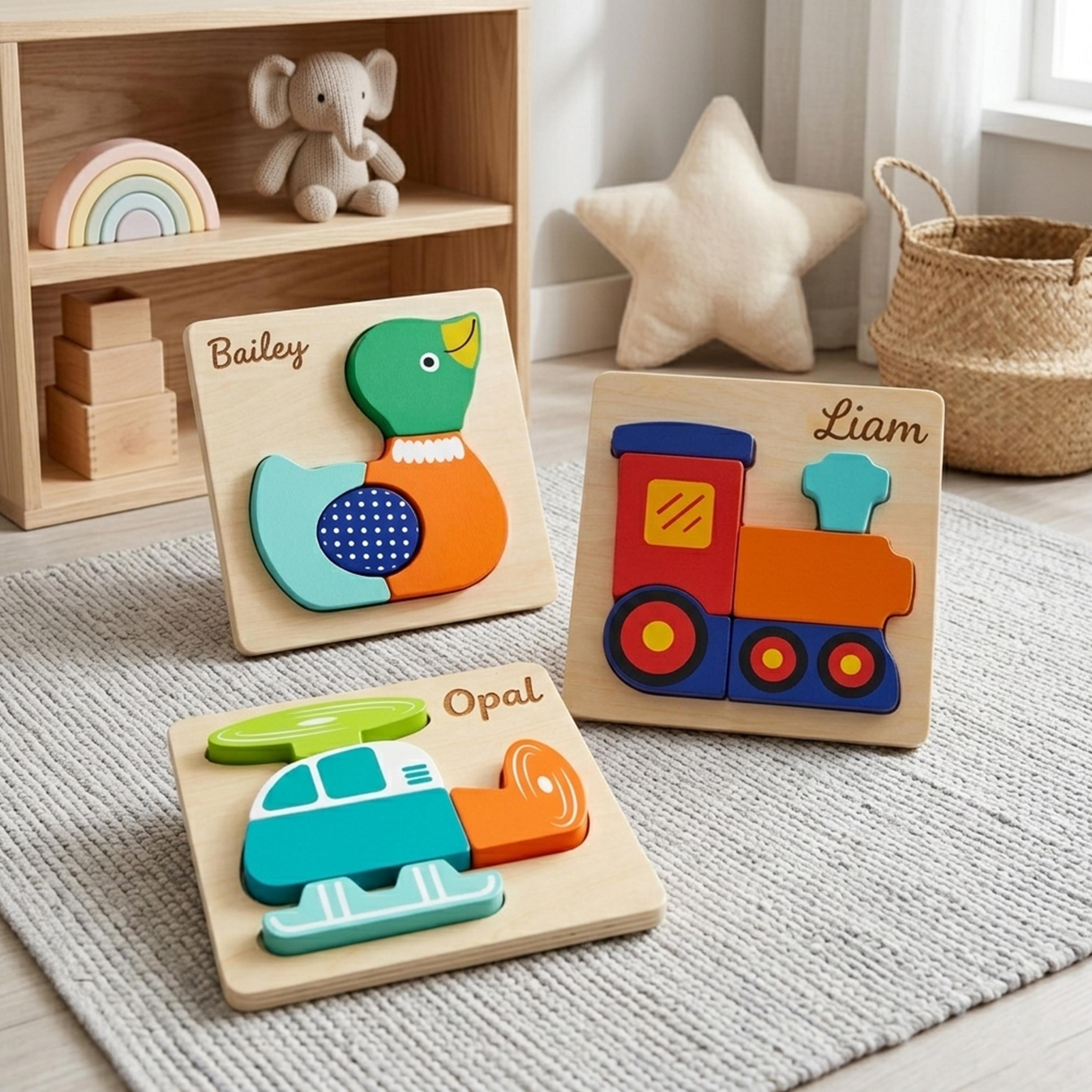 Personalized Wooden Puzzle Toy for Kids, Custom Name Puzzle, Dog Duck ...
