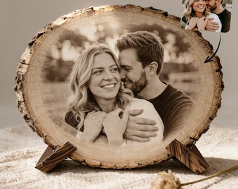 Personalized People Photo on Wood Slice, Custom Family Portrait, Rustic Engraved Picture Gift, Anniversary & Wedding Keepsake