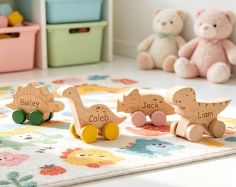 Personalized Dino Toy, Wooden Dinosaur Toy with Name, Montessori Toy, Toddler Educational Toy, Baby Shower Gift