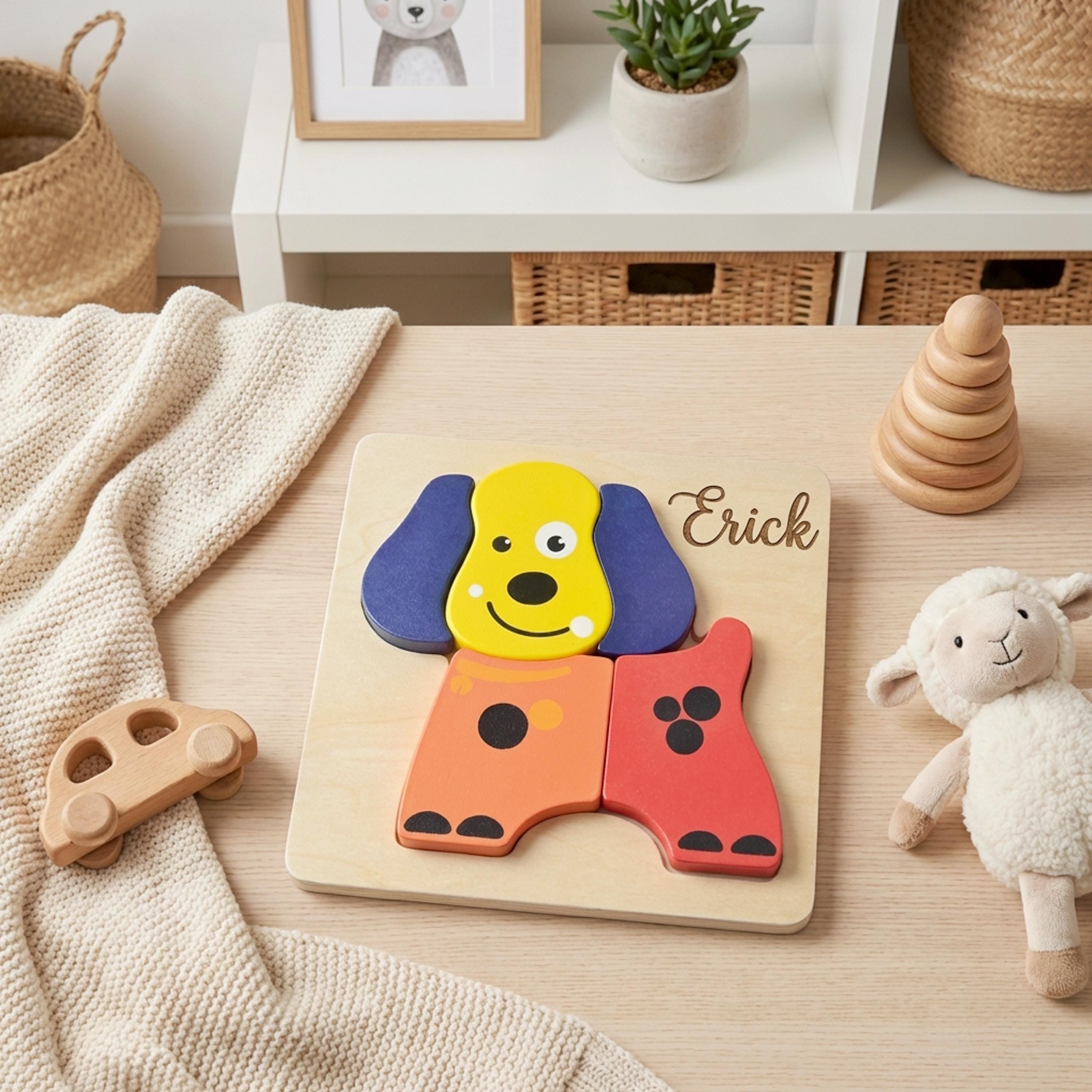 Personalized Wooden Puzzle Toy for Kids, Custom Name Puzzle, Dog Duck ...