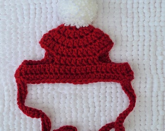 Sombrero de mascota gato con pompón de arándano navideño hecho a mano de ganchillo