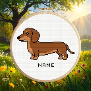 Brown Dachshund Cross Stitch Pattern PDF – Sausage Dog with Letters and Numbers - Instant Download