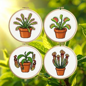 Cross Stitch PDF Pattern Set – Carnivorous Plants Collection (4 Designs) - Beginner Friendly Bundle