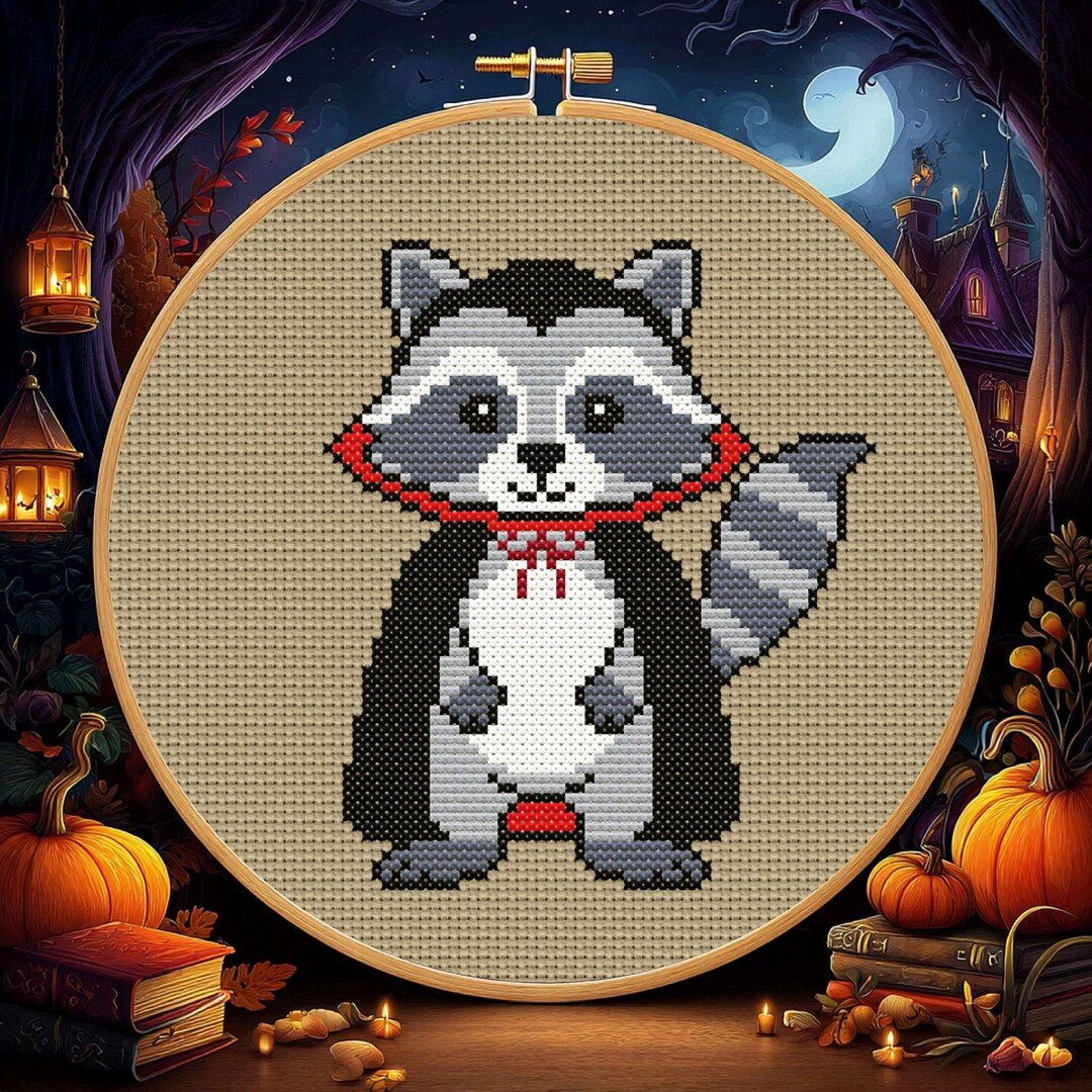 Vampire Raccoon Cross Stitch Pattern - Instant PDF Download - Halloween ...