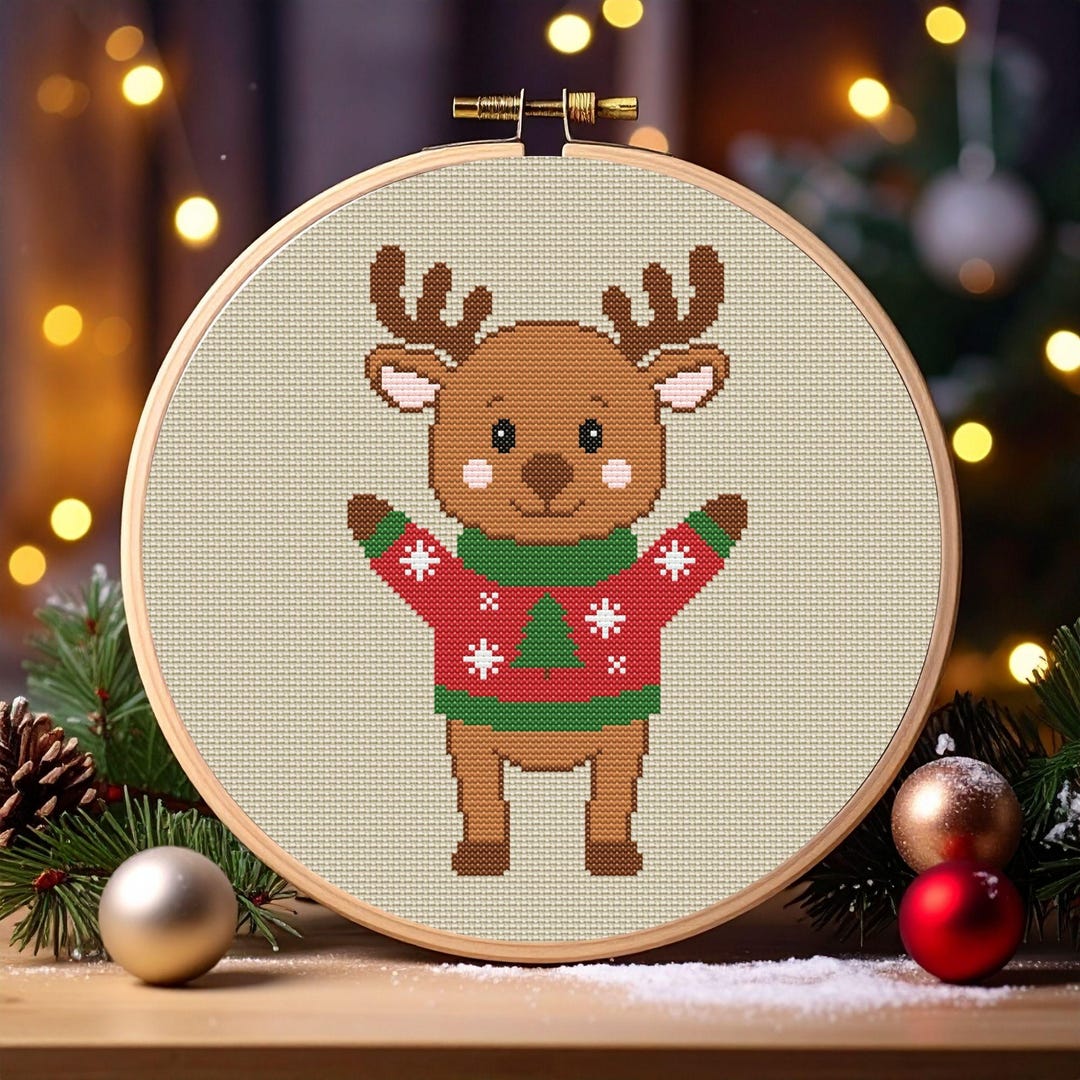 Reindeer in Sweater Cross Stitch Pattern - Instant PDF Download ...