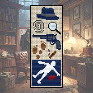 Marcador de Livro de Crime - Padrão de Ponto Cruz em PDF - Marcador de Livro de Detetive - Bordado de Mistério