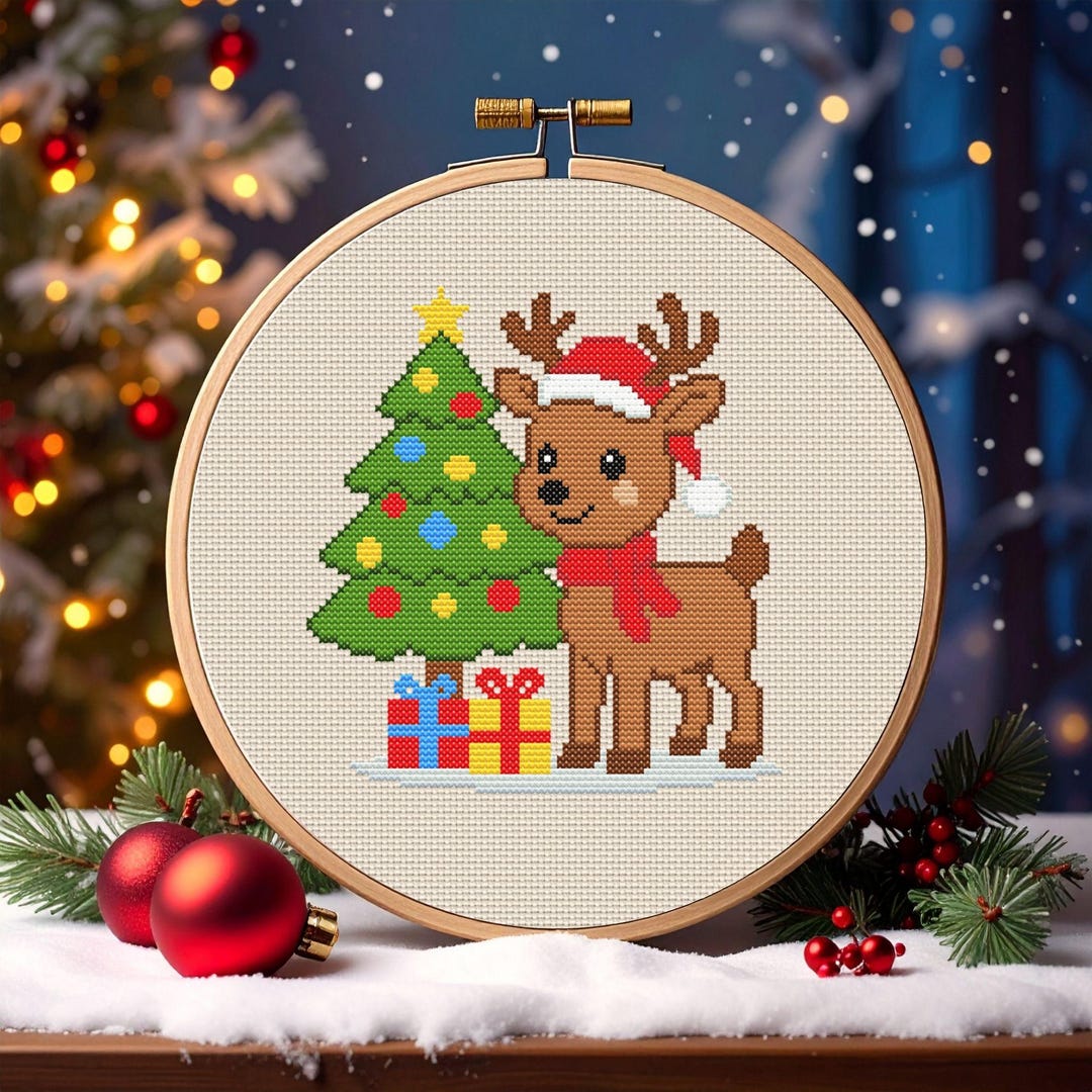 Reindeer With a Christmas Tree Cross Stitch Pattern - Instant PDF ...