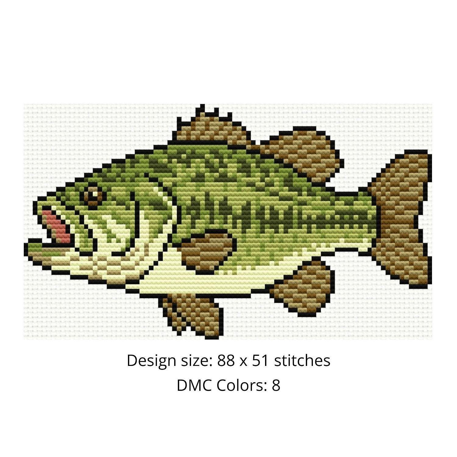 Bass Cross Stitch Pattern PDF - Fish Embroidery - Fishing Gift ...