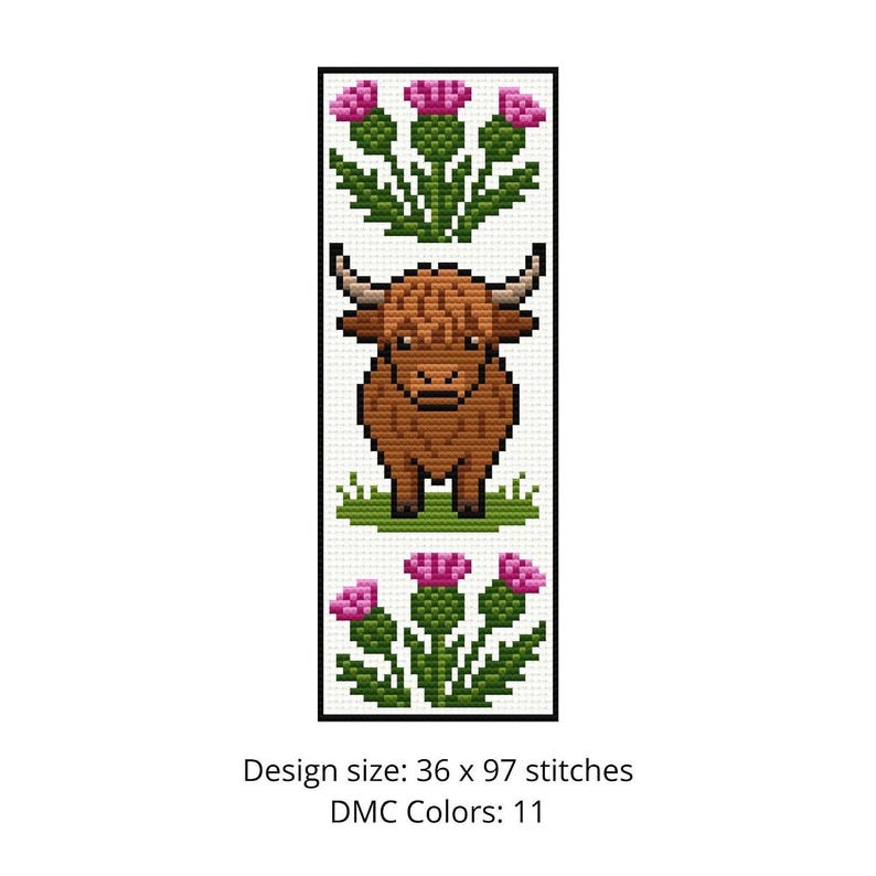 Highland Cow Bookmark Cross Stitch Pattern PDF - Digital Instant ...