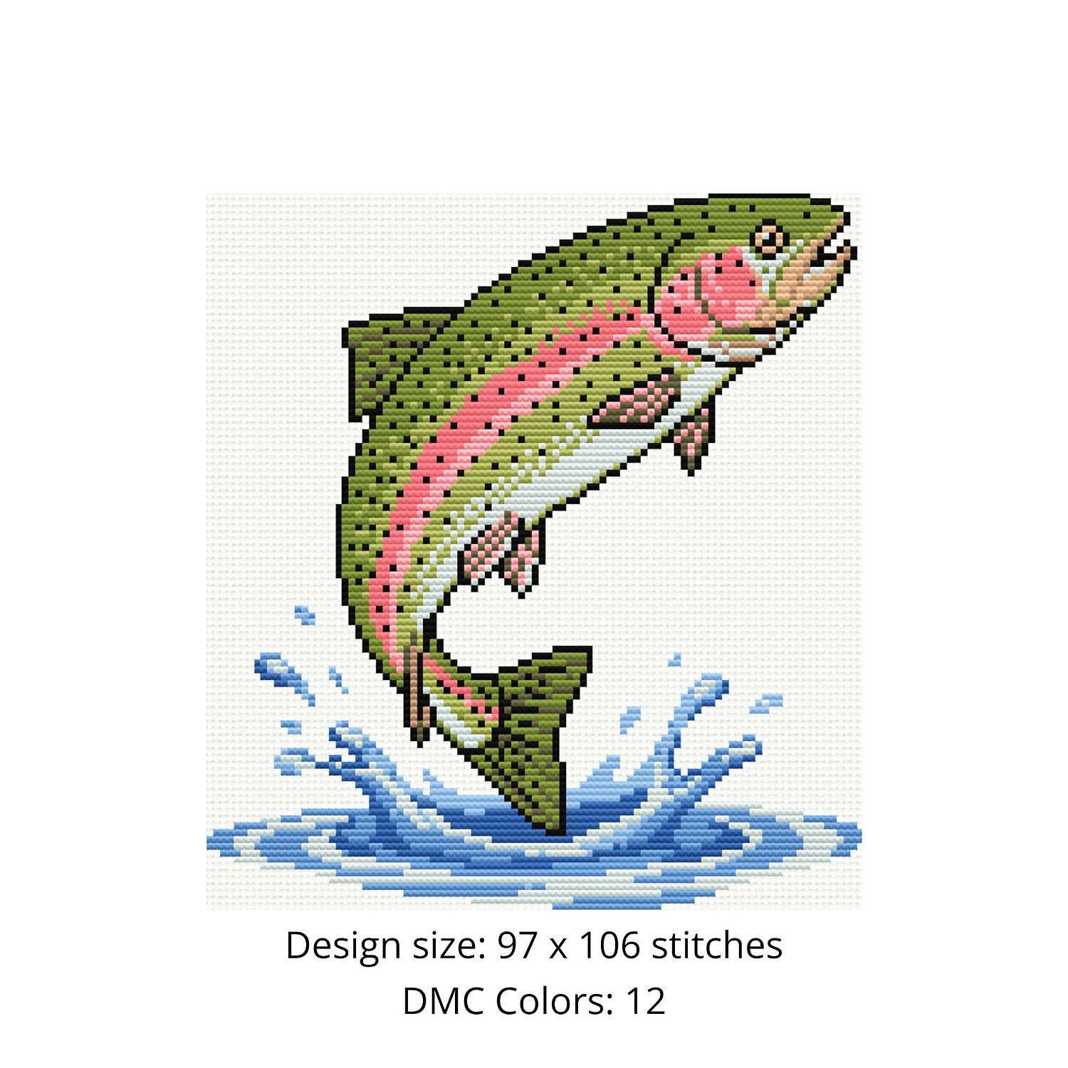 Rainbow Trout Cross Stitch Pattern PDF - Jumping Fish Embroidery ...