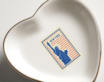New York Stamp Ring Dish, US States Trinket Dish, New York Accessories, New York Decor, Ceramic Jewelry Holder, New York Ring Dish