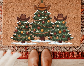 Western Christmas Doormat, Cowboy Christmas Welcome Mat, Xmas Porch Decor, Winter Entry Mat, Christmas Front Door Decor