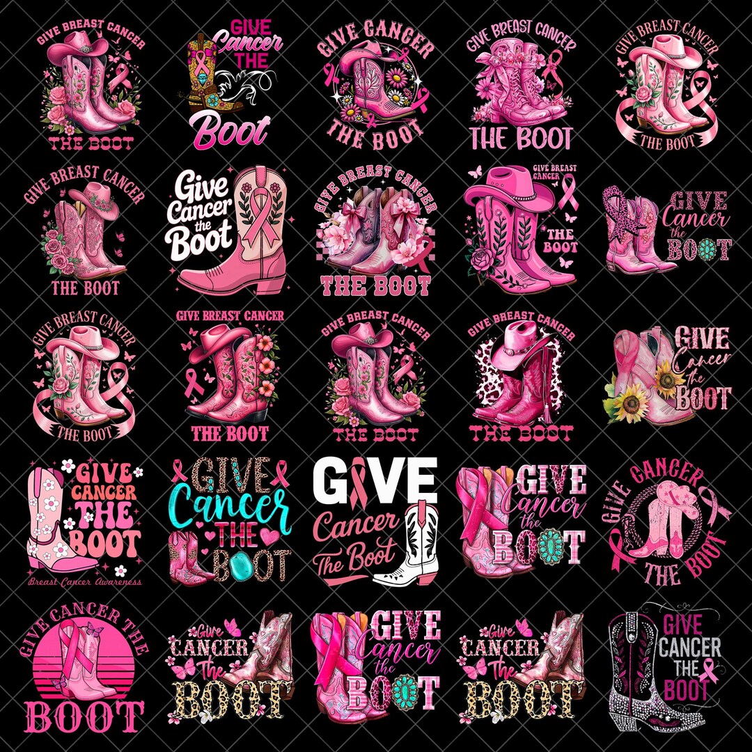 Give Cancer the Boot PNG Bundle, Breast Cancer Awareness Cowgirl Boots ...
