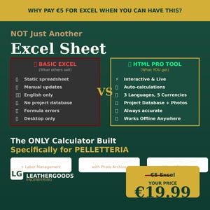 Professional Leather Goods Calculator PRO | Interactive HTML Not Excel | Complete Pelletteria Business Tool |  Multi-Language