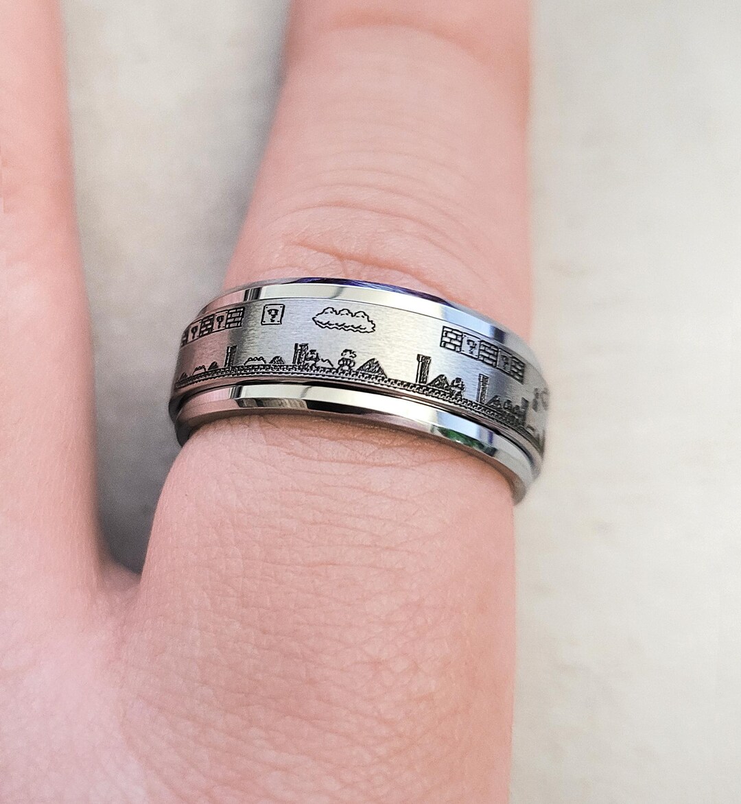 Engraved Mario Ring, Mario Spinner Ring, Video Game Ring, Gamer Ring ...
