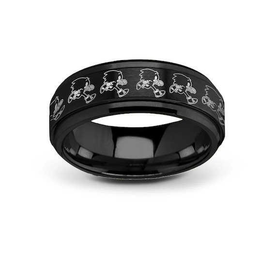 Engraved Sonic the Hedgehog Ring – Silver Tungsten Spinner Ring