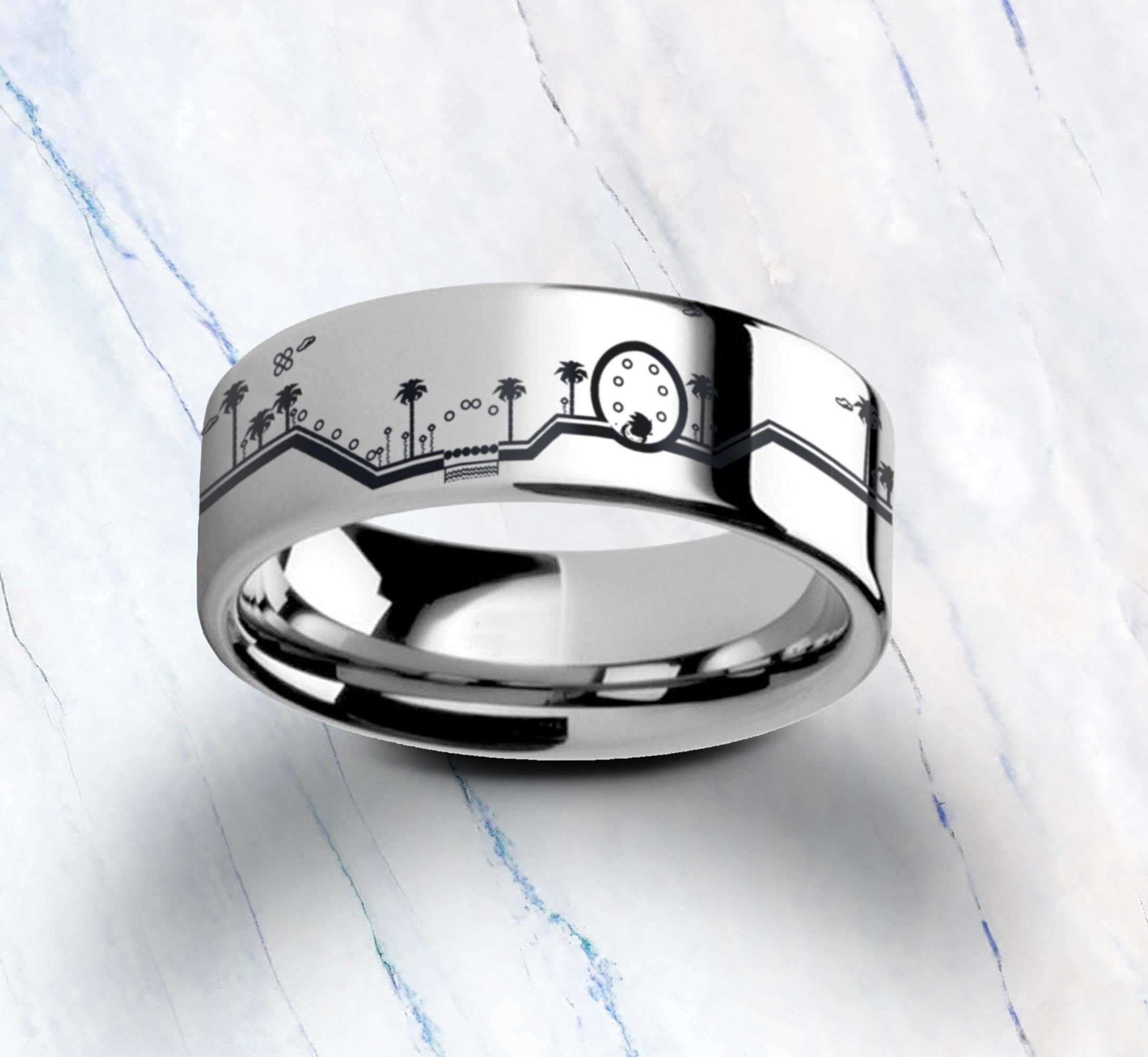 Engraved Sonic Hedgehog Ring – Green Hill Zone Engraved Tungsten