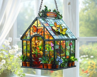 Acrylgewächshaus Fensterschmuck Schmetterling Gartenhaus Ornament Omas Garten Suncatcher Geschenk für Frauen Mom