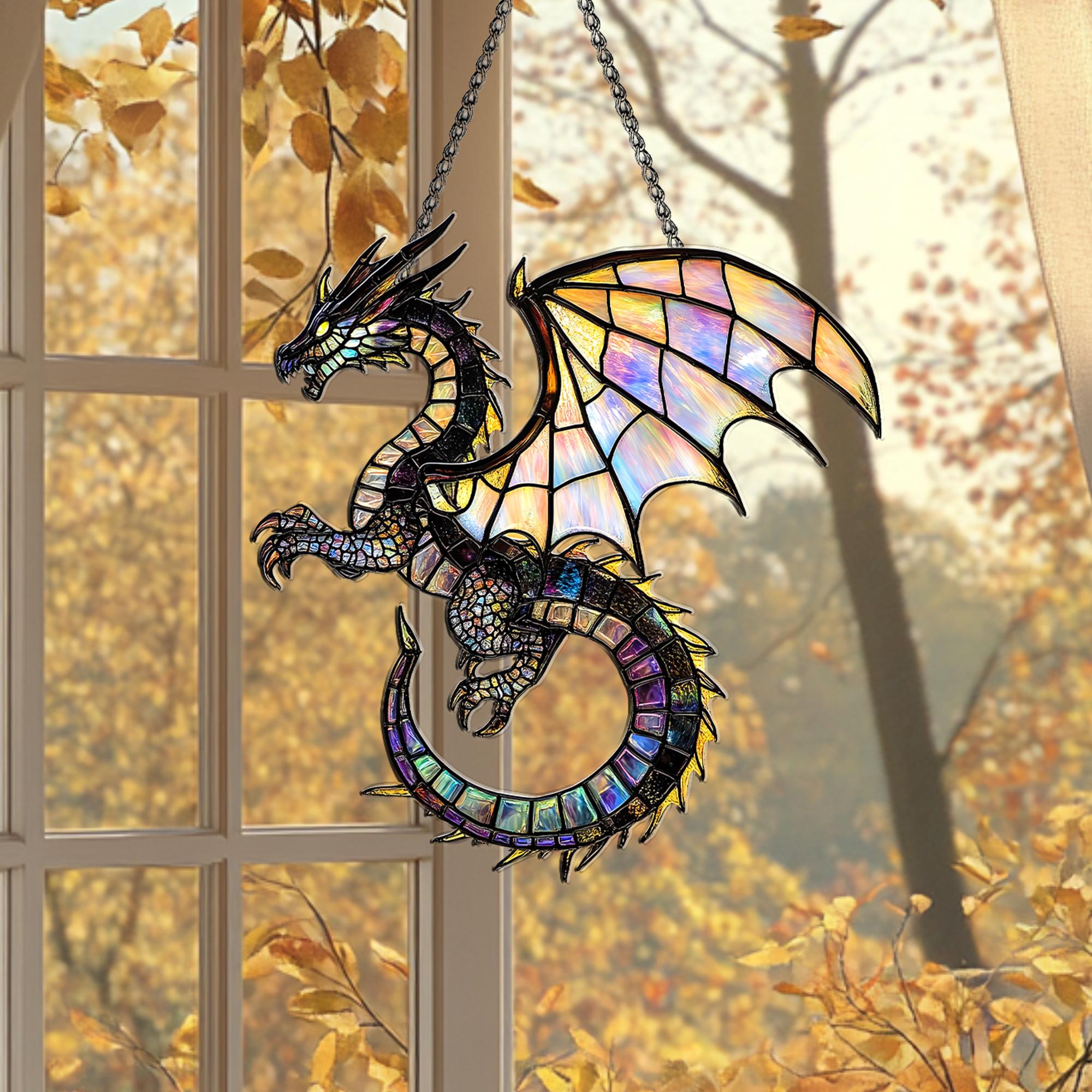 Acchiappasole in vetro colorato a forma di drago: decorazione per finestra in stile gotico medievale - Italia
