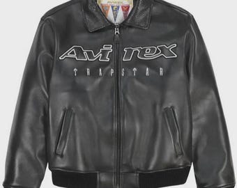 アビレックス ブラックレザーボンバージャケット メンズ ハンドメイド 牛革 本革ジャケット アウトドアジャケット オールドファッションジャケット 男性へのギフト